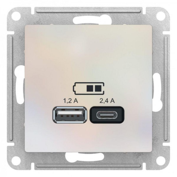  Механизм розетки USB AtlasDesign A+С 5В/2.4А 2х5В/1.2А жемчуг SchE ATN000439 