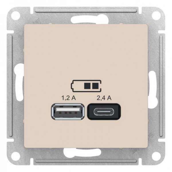  Механизм розетки USB AtlasDesign A+С 5В/2.4А 2х5В/1.2А беж. SchE ATN000239 