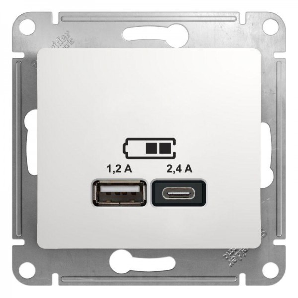  Механизм розетки USB GLOSSA A+С 5В/2.4А 2х5В/1.2А бел. SchE GSL000139 