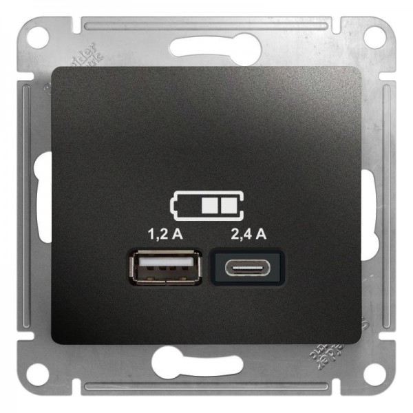  Механизм розетки USB GLOSSA A+С 5В/2.4А 2х5В/1.2А антрацит SchE GSL000739 
