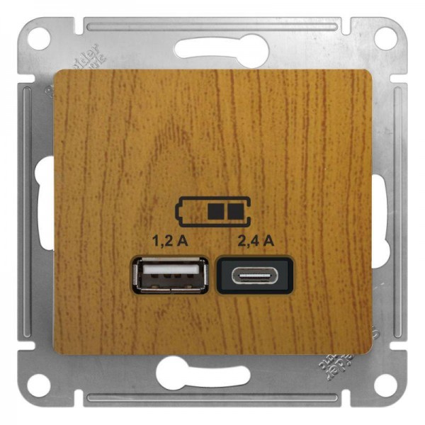  Механизм розетки USB GLOSSA A+С 5В/2.4А 2х5В/1.2А дерево дуб SchE GSL000539 