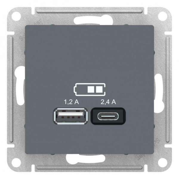  Механизм розетки USB AtlasDesign A+С 5В/2.4А 2х5В/1.2А грифиль SchE ATN000739 