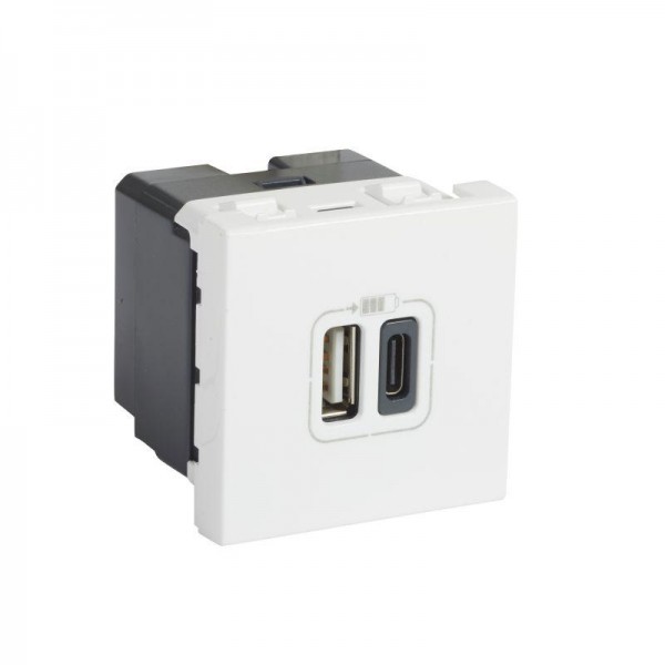  Розетка 2мод. USB-C+USB-A Mosaic для зарядки бел. Leg 077592 
