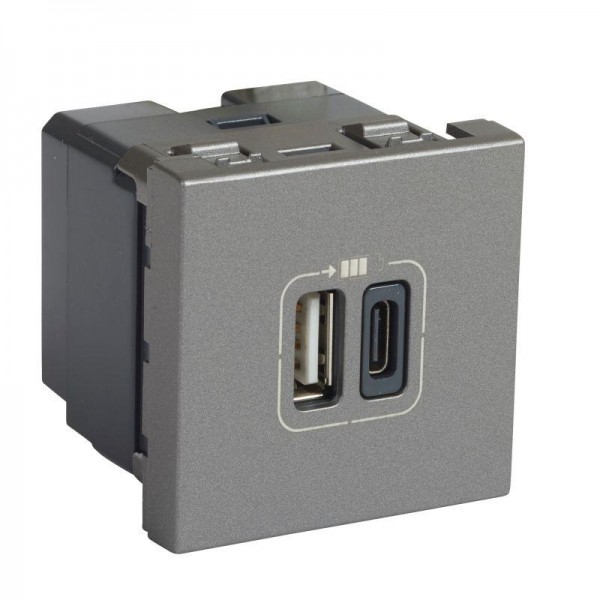  Розетка 2мод. USB-C+USB-A Mosaic для зарядки алюм. Leg 079392 