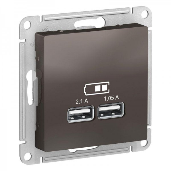  Механизм розетки USB AtlasDesign 5В 1порт х 2.1А 2порта х 1.05А мокко SchE ATN000633 