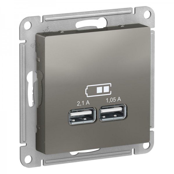  Механизм розетки USB AtlasDesign 5В 1порт х 2.1А 2порта х 1.05А сталь SchE ATN000933 