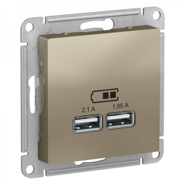  Механизм розетки USB AtlasDesign 5В 1порт х 2.1А 2порта х 1.05А шампань SchE ATN000533 