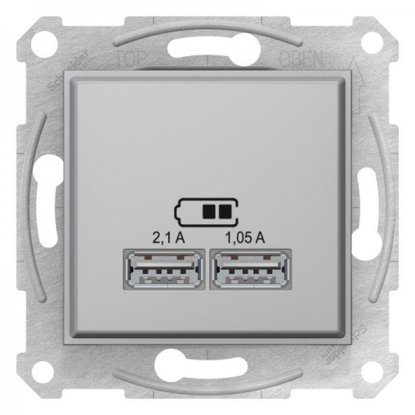  Механизм зарядного устройства USB Sedna 2.1А (2х1.05А) алюм. SchE SDN2710260 