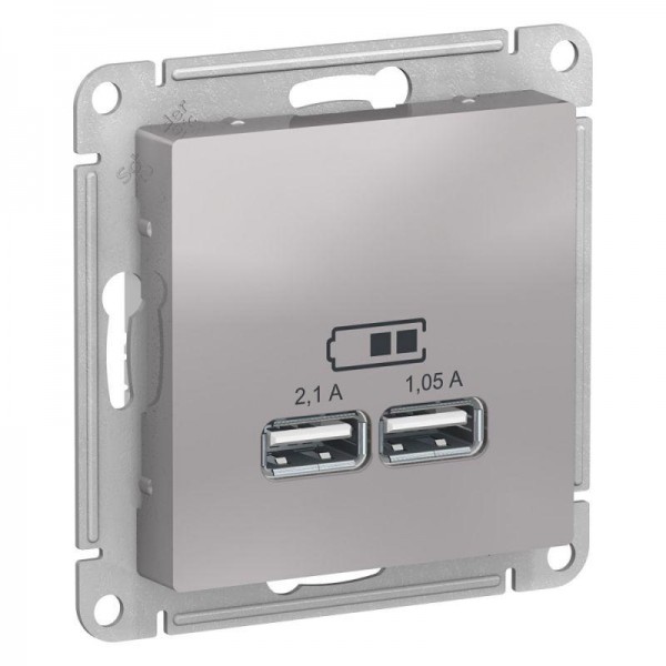  Механизм розетки USB AtlasDesign 5В 1порт х 2.1А 2порта х 1.05А алюм. SchE ATN000333 
