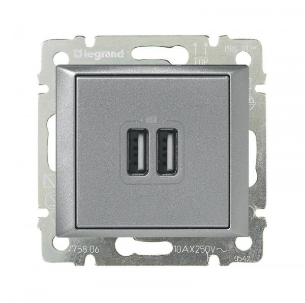  Розетка USB 2-м СП Valena алюм. Leg 770270 
