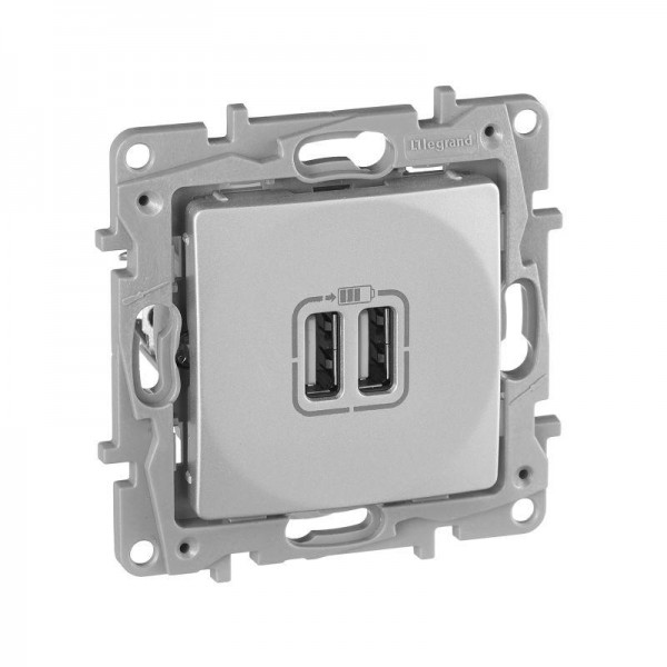  Механизм розетки USB 1-м СП Etika 2мод. 240В/5В 2400мА алюм. Leg 672494 