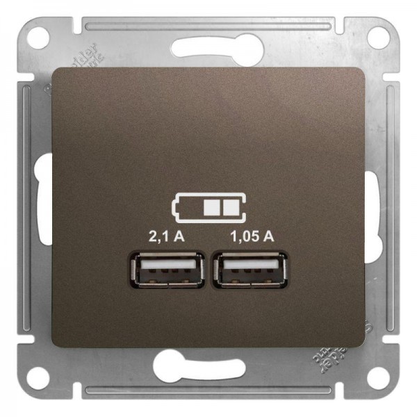  Механизм розетки USB 1-м СП Glossa 5В/2100мА 2х5В/1050мА шоколад SchE GSL000833 