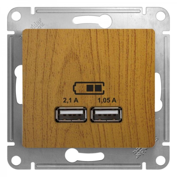  Механизм розетки USB 1-м СП Glossa 5В/2100мА 2х5В/1050мА дерево дуб SchE GSL000533 