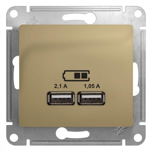  Механизм розетки USB 1-м СП Glossa 5В/2100мА 2х5В/1050мА титан SchE GSL000433 