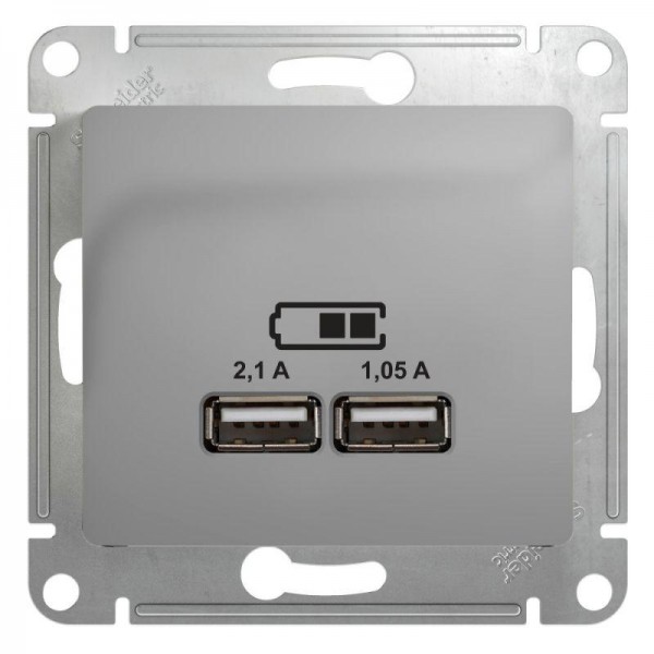  Механизм розетки USB 1-м СП Glossa 5В/2100мА 2х5В/1050мА алюм. SchE GSL000333 
