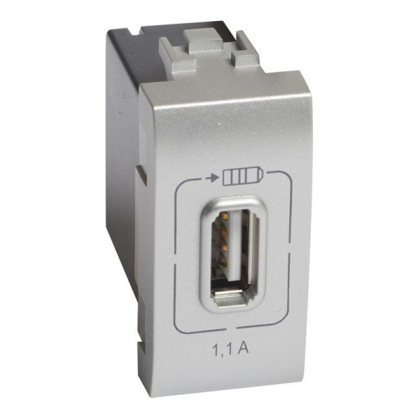  Розетка USB Mosaic 1мод. 1.1А 230/5В алюм. Leg BTC NT4285C1 