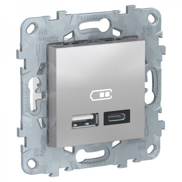  Розетка USB 2-м UNICA NEW тип А+С 5В/2400мА алюм. SchE NU501830 