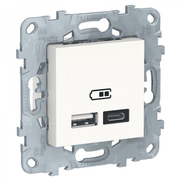  Розетка USB 2-м UNICA NEW тип А+С 5В/2400мА бел. SchE NU501818 
