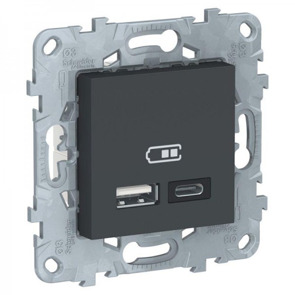  Розетка USB 2-м UNICA NEW тип А+С 5В/2400мА антрацит SchE NU501854 