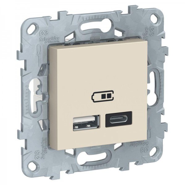  Розетка USB 2-м UNICA NEW тип А+С 5В/2400мА беж. SchE NU501844 