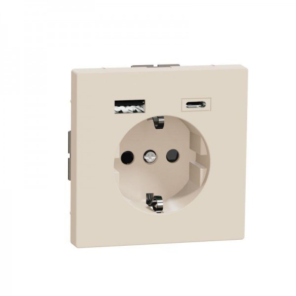  Розетка силовая MERTEN D-Life 16А с зарядкой USB A+C 3А сахара SchE MTN2367-6033 