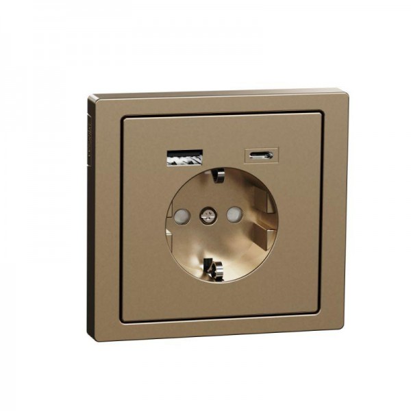 Розетка силовая MERTEN D-Life 16А с зарядкой USB A+C 3А шампань SchE MTN2367-6051 