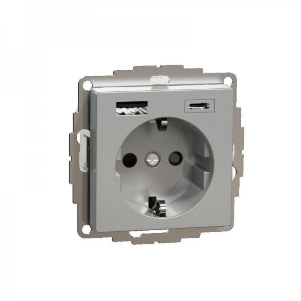  Розетка силовая MERTEN SM 16А с зарядкой USBА+C 3А алюм. SchE MTN2367-0460 