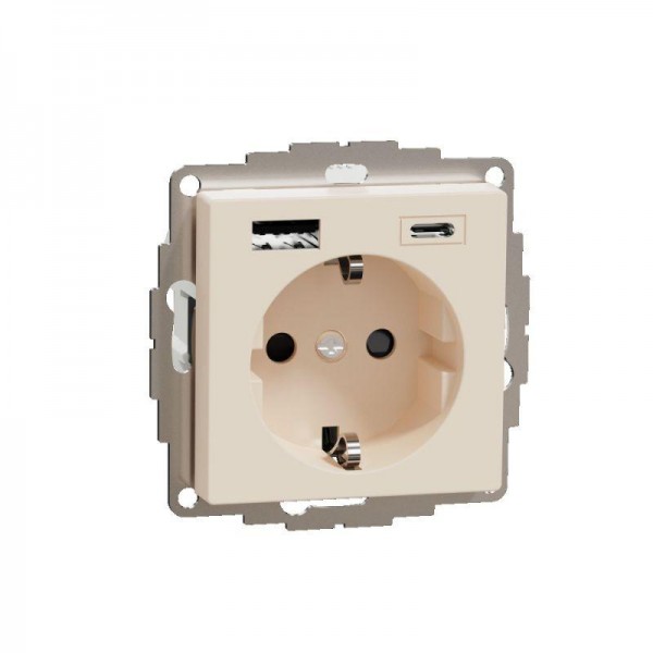  Розетка силовая MERTEN SM 16А с зарядкой USBА+C 3А беж SchE MTN2367-0344 