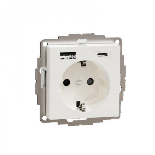  Розетка силовая MERTEN SM 16А с зарядкой USBА+C 3А полярн. бел. SchE MTN2367-0319 
