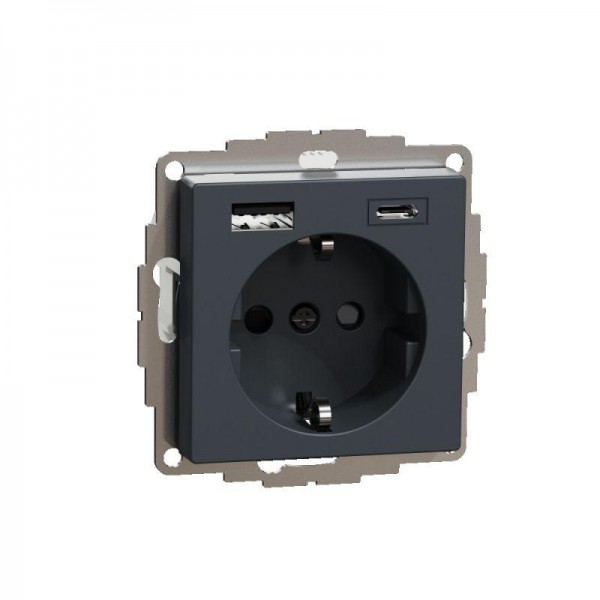  Розетка силовая MERTEN SM 16А с зарядкой USBА+C 3А антрацит SchE MTN2367-0414 