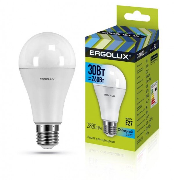  Лампа светодиодная LED-A70-30W-E27-4K ЛОН 30Вт E27 4500К 180-240В Ergolux 14229 