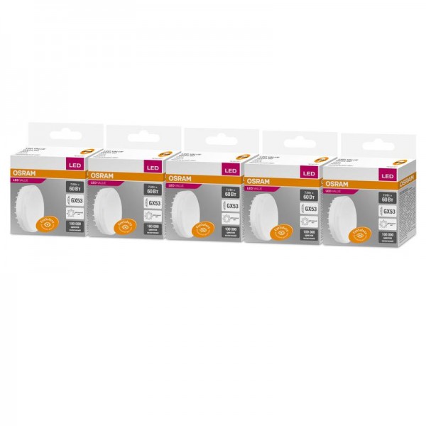  Лампа светодиодная VALUE GX5360 7W/840 230В GX53 (уп.5шт) OSRAM 4058075568266 