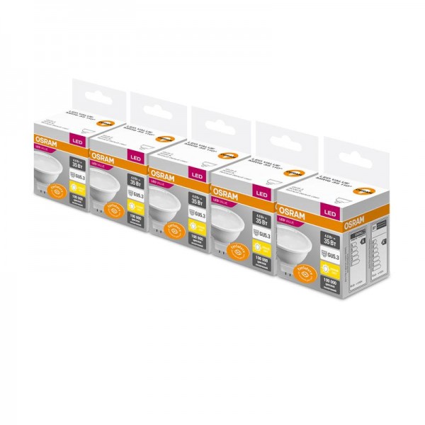  Лампа светодиодная VALUE MR16 (замена 35Вт) 4W/830 230В GU5.3 (уп.5шт) OSRAM 4058075567627 