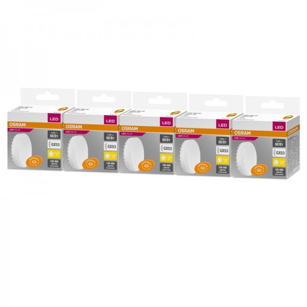  Лампа светодиодная VALUE GX5360 7W/827 230В GX53 (уп.5шт) OSRAM 4058075568181 