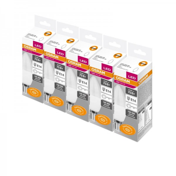  Лампа светодиодная VALUE CLB75 8W/840 230В FR E14 (уп.5шт) OSRAM 4058075569874 