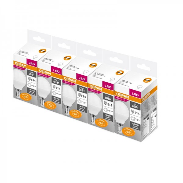  Лампа светодиодная VALUE CLP60 7W/840 230В FR E14 (уп.5шт) OSRAM 4058075569904 